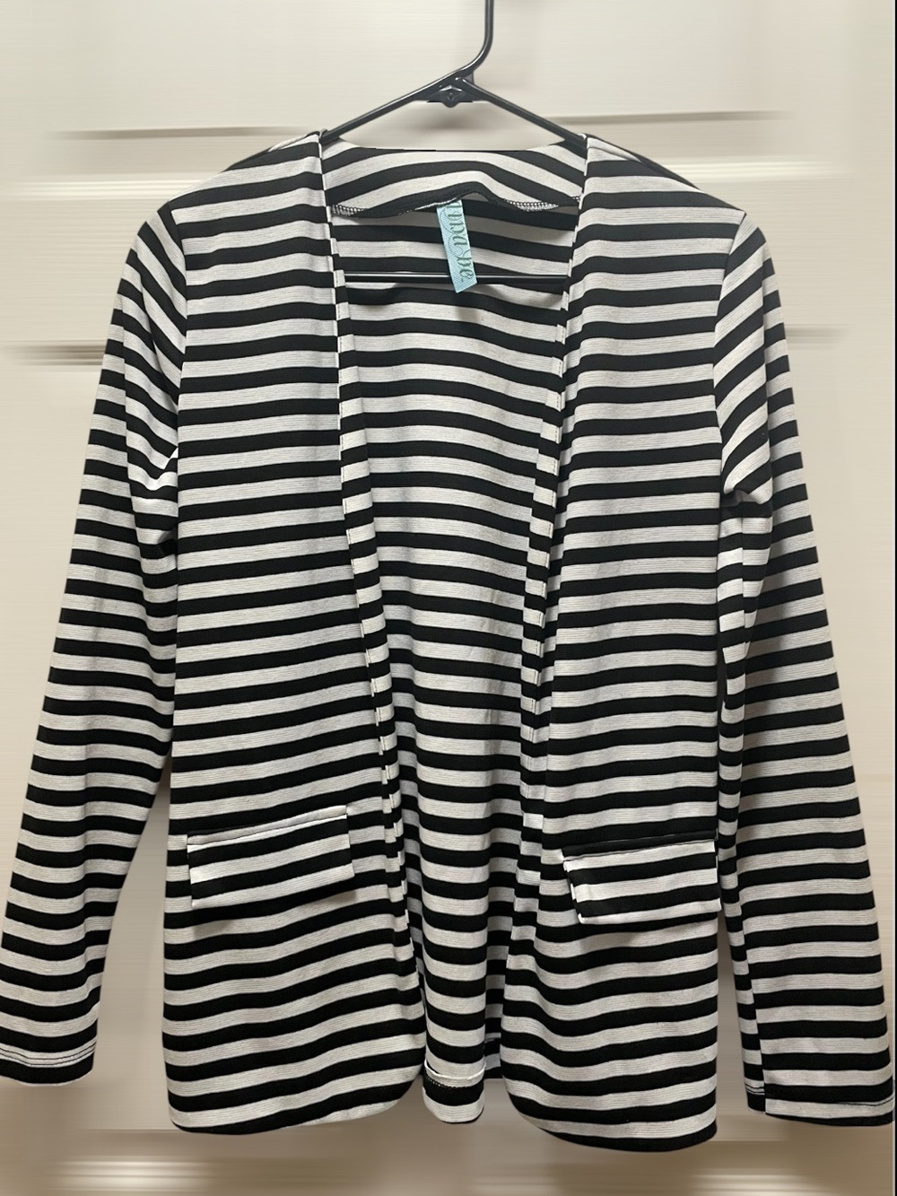 Dina Be Striped Open-Front Cardigan Jacket - Black & White